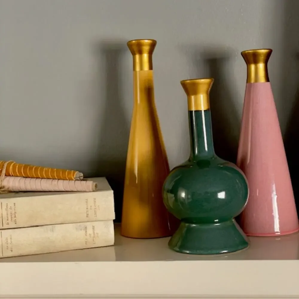 Modern Ceramic Candle Holder Set of 3 Colorful Sculptural Decor Artful Eclectic